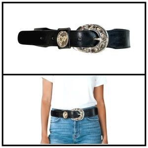 Loredana Staccato Black Leather Belt w/ Silver Buckle. 31”